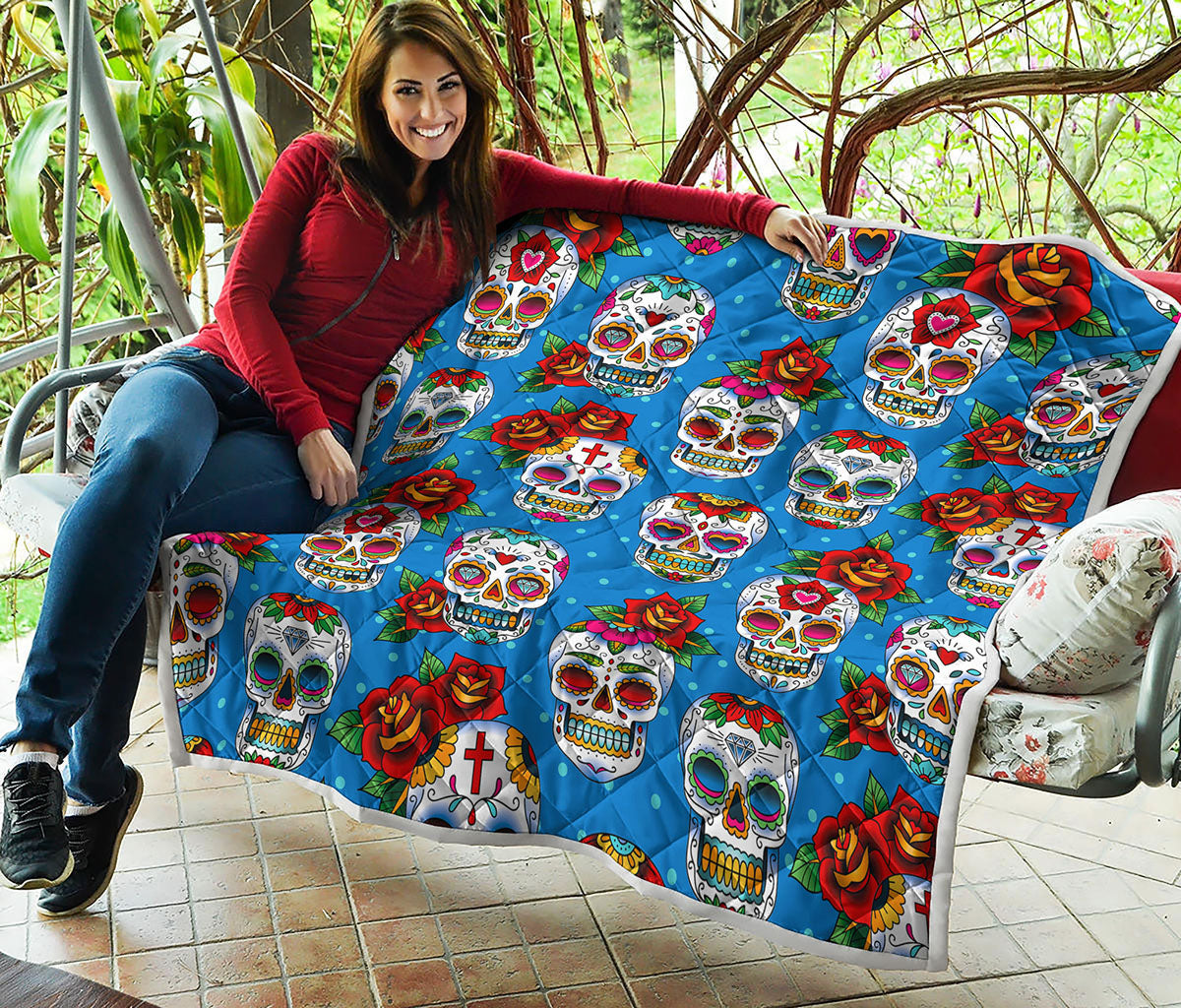 Rose Sugar Skull Pattern Print Quilt
