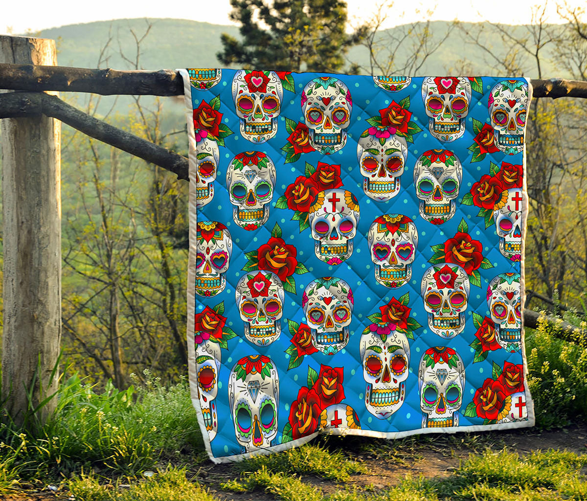 Rose Sugar Skull Pattern Print Quilt