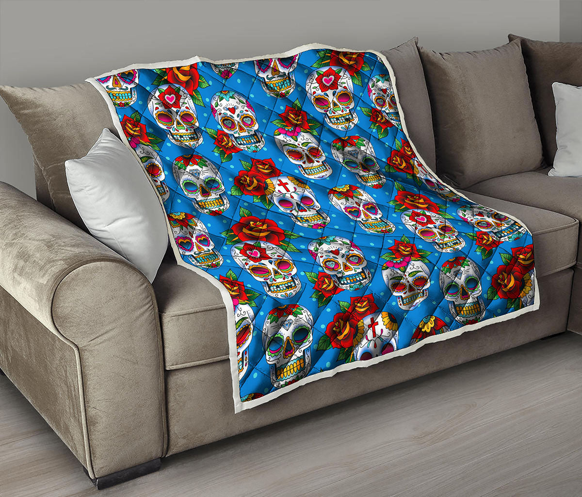 Rose Sugar Skull Pattern Print Quilt