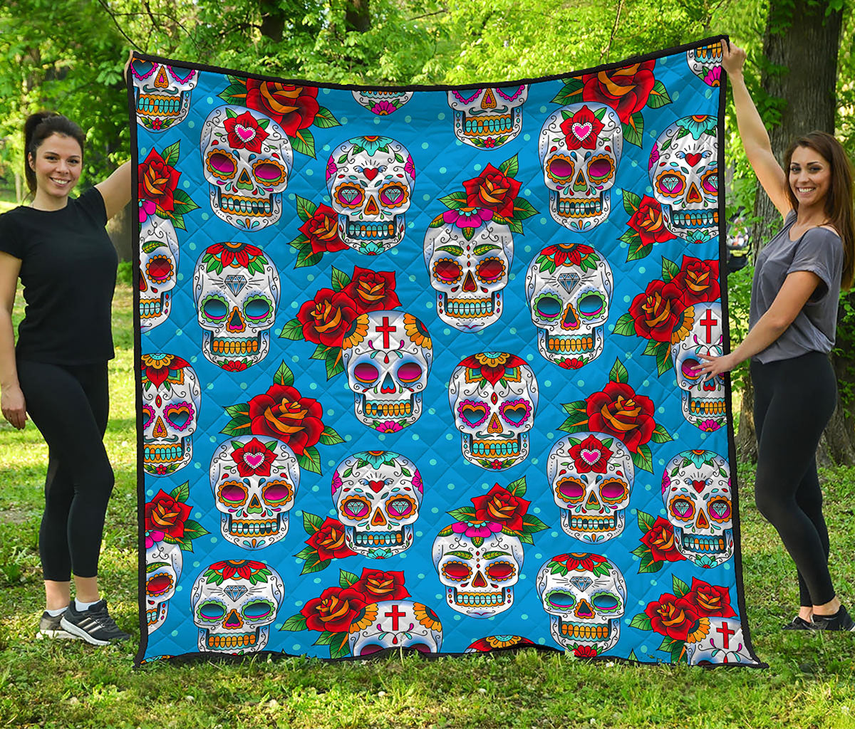 Rose Sugar Skull Pattern Print Quilt