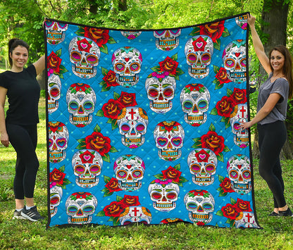 Rose Sugar Skull Pattern Print Quilt