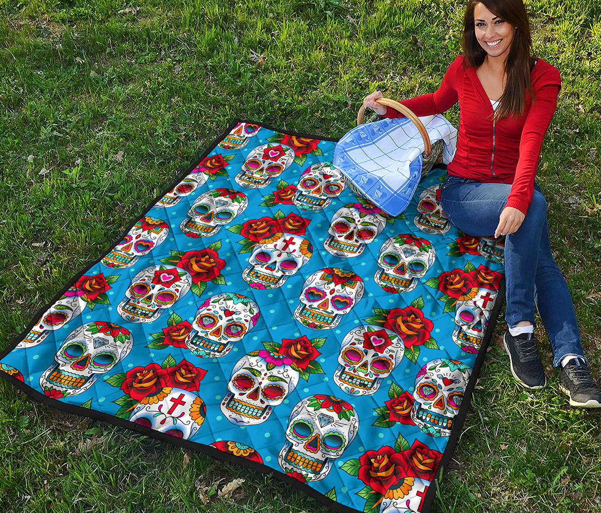 Rose Sugar Skull Pattern Print Quilt