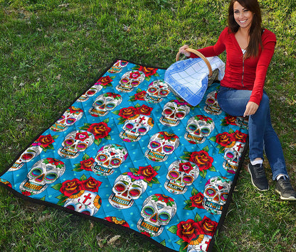 Rose Sugar Skull Pattern Print Quilt