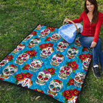 Rose Sugar Skull Pattern Print Quilt