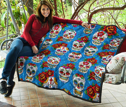Rose Sugar Skull Pattern Print Quilt