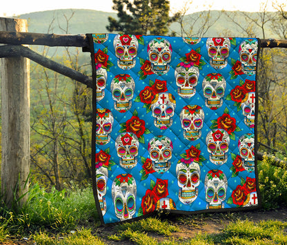 Rose Sugar Skull Pattern Print Quilt
