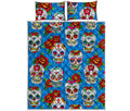 Rose Sugar Skull Pattern Print Quilt Bed Set