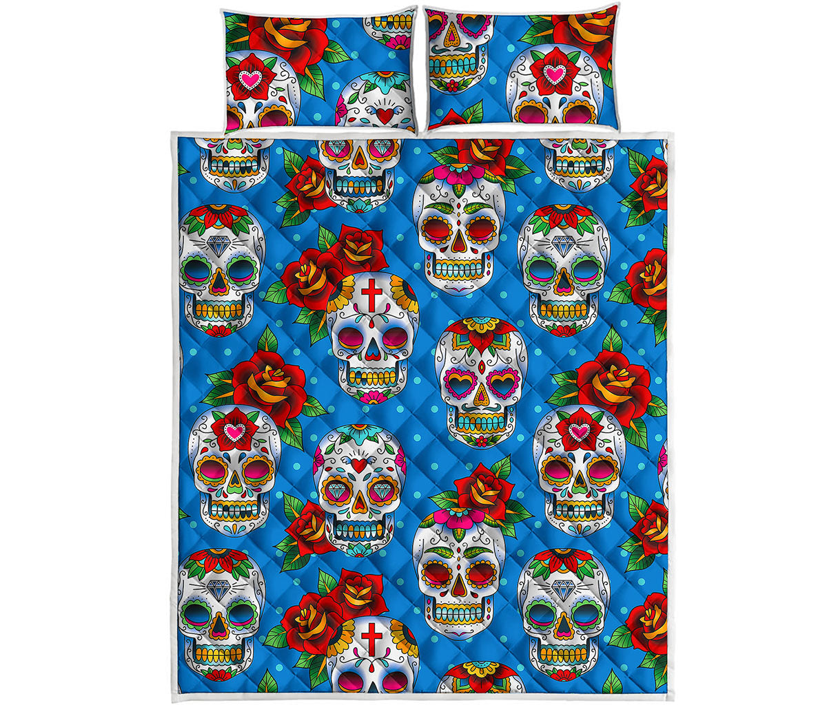 Rose Sugar Skull Pattern Print Quilt Bed Set