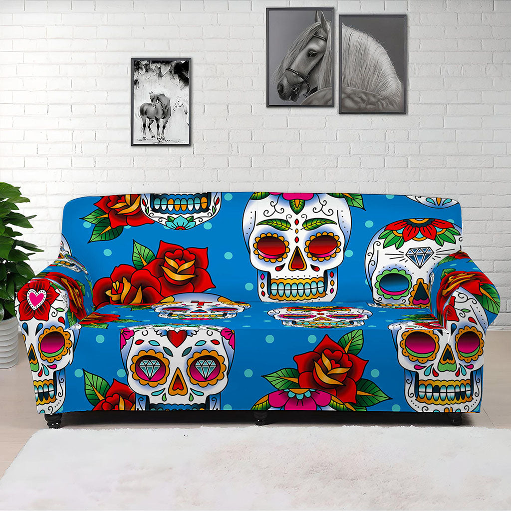 Rose Sugar Skull Pattern Print Sofa Cover