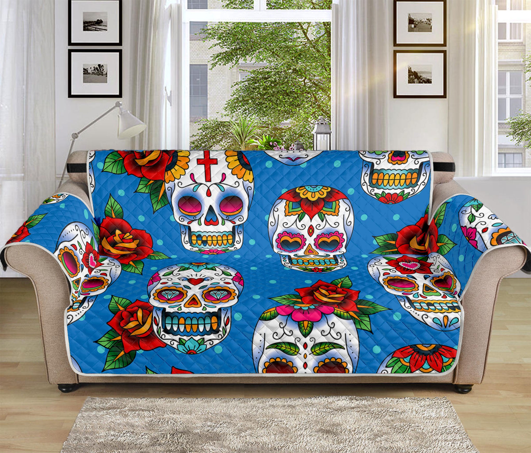 Rose Sugar Skull Pattern Print Sofa Protector