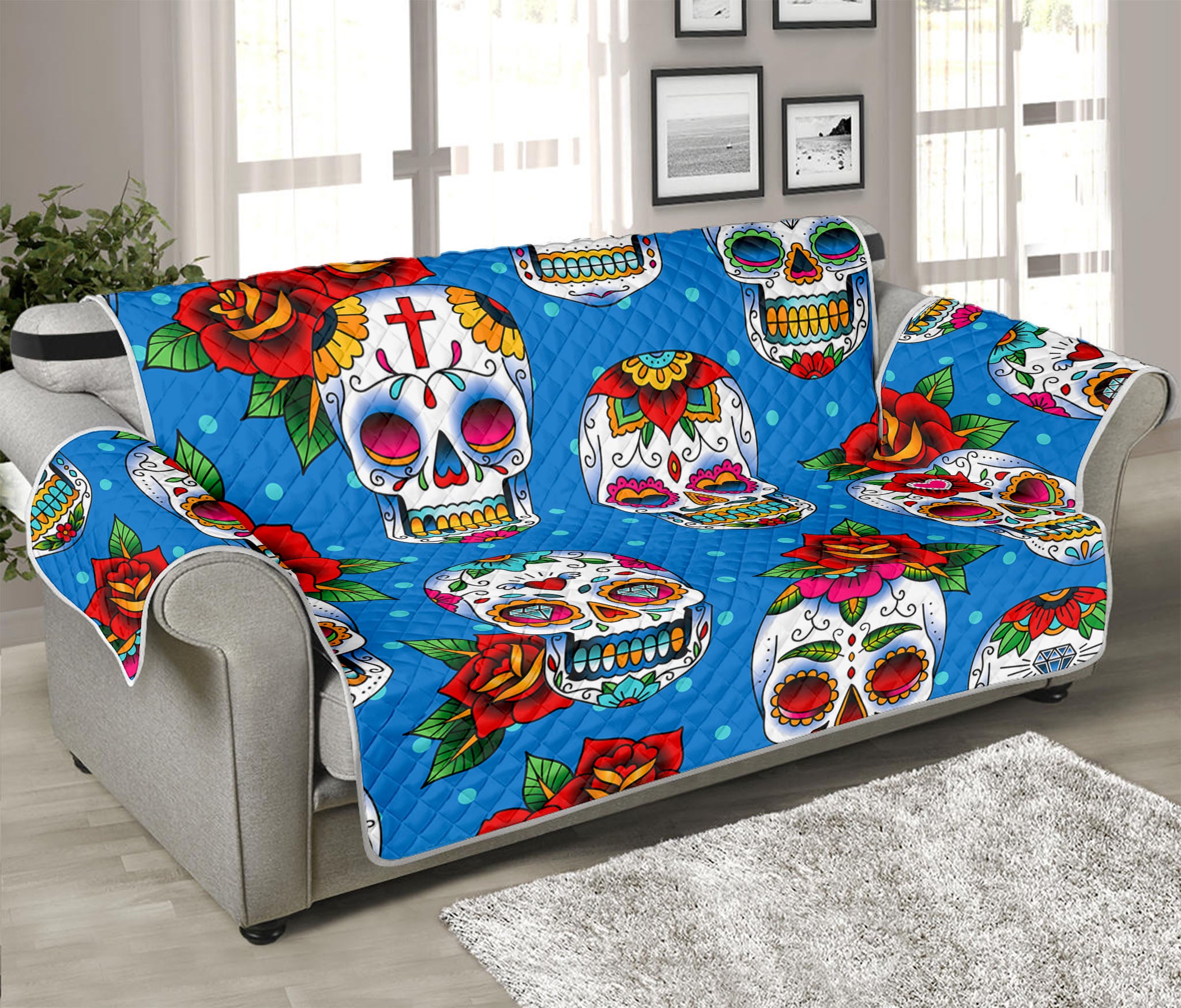 Rose Sugar Skull Pattern Print Sofa Protector