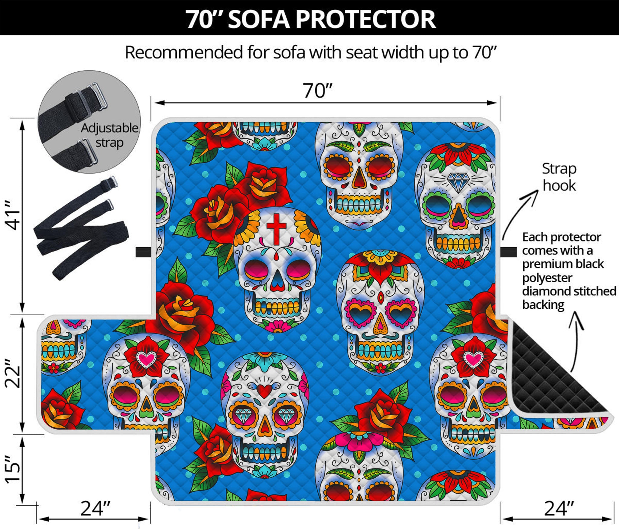 Rose Sugar Skull Pattern Print Sofa Protector