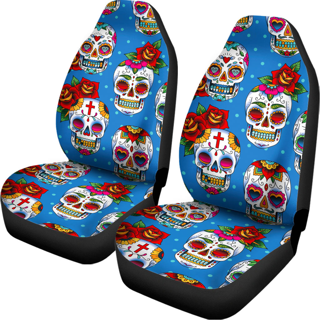 Rose Sugar Skull Pattern Print Universal Fit Car Seat Covers