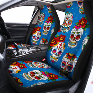 Rose Sugar Skull Pattern Print Universal Fit Car Seat Covers