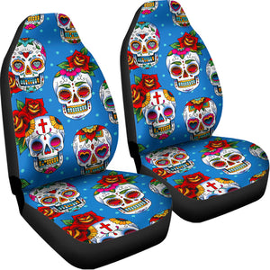 Rose Sugar Skull Pattern Print Universal Fit Car Seat Covers