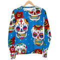 Rose Sugar Skull Pattern Print Women's Crewneck Sweatshirt