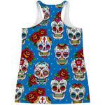 Rose Sugar Skull Pattern Print Women's Racerback Tank Top