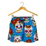 Rose Sugar Skull Pattern Print Women's Shorts