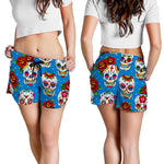 Rose Sugar Skull Pattern Print Women's Shorts