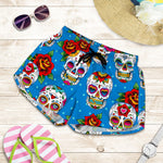 Rose Sugar Skull Pattern Print Women's Shorts