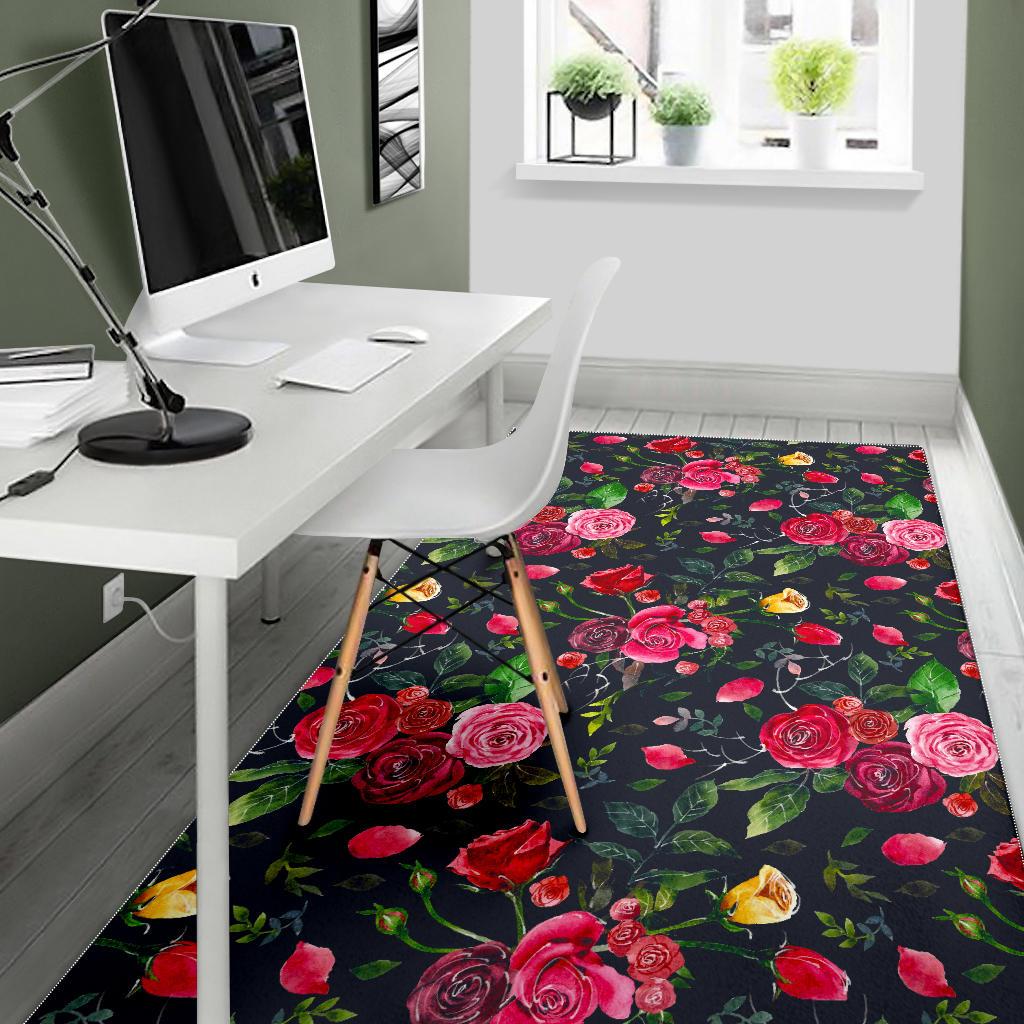 Roses Floral Flower Pattern Print Area Rug GearFrost
