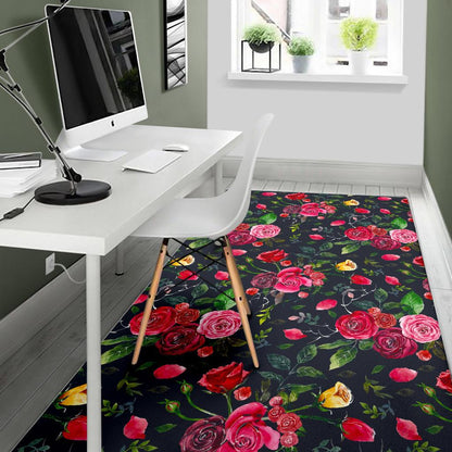 Roses Floral Flower Pattern Print Area Rug GearFrost