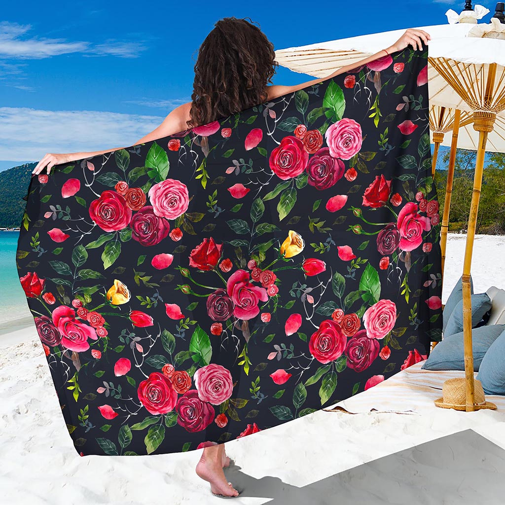 Roses Floral Flower Pattern Print Beach Sarong Wrap