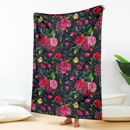 Roses Floral Flower Pattern Print Blanket