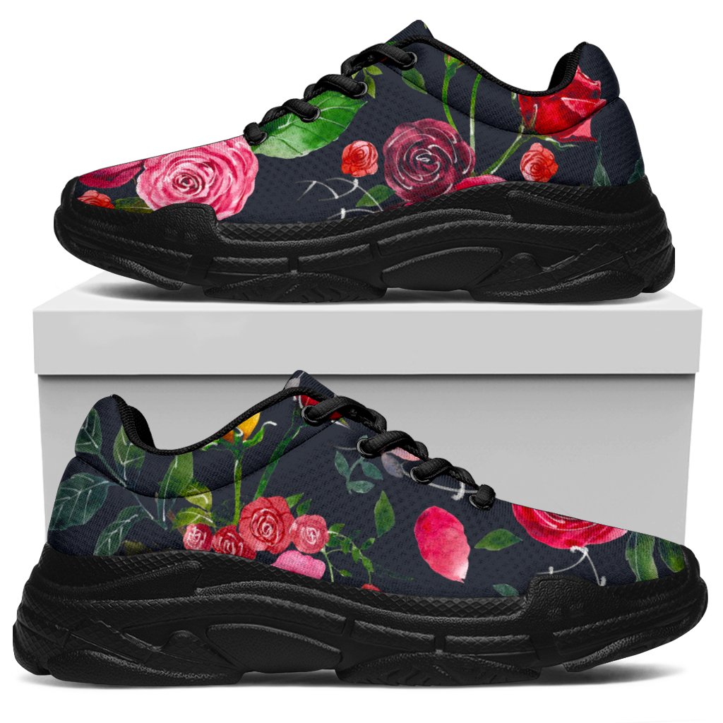 Roses Floral Flower Pattern Print Chunky Sneakers GearFrost