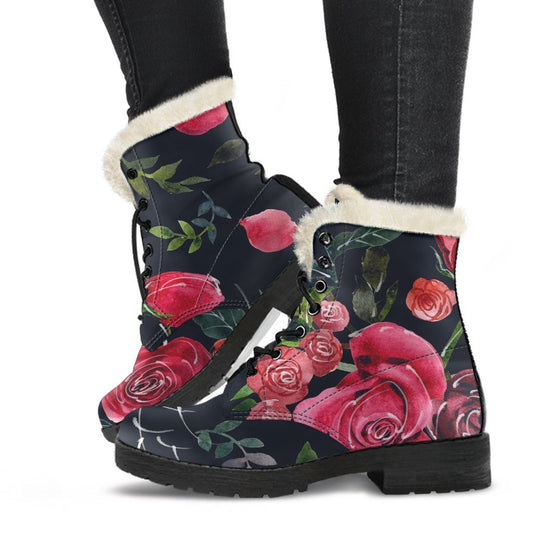 Roses Floral Flower Pattern Print Comfy Boots GearFrost