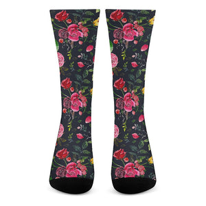 Roses Floral Flower Pattern Print Crew Socks