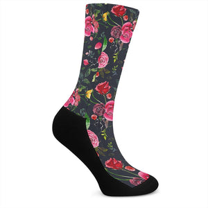 Roses Floral Flower Pattern Print Crew Socks