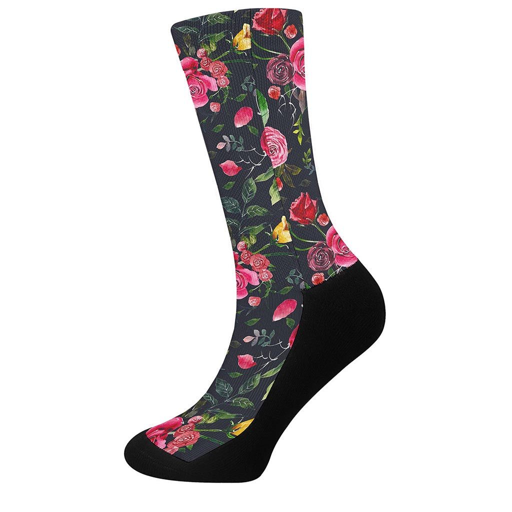 Roses Floral Flower Pattern Print Crew Socks