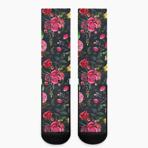 Roses Floral Flower Pattern Print Crew Socks