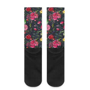 Roses Floral Flower Pattern Print Crew Socks