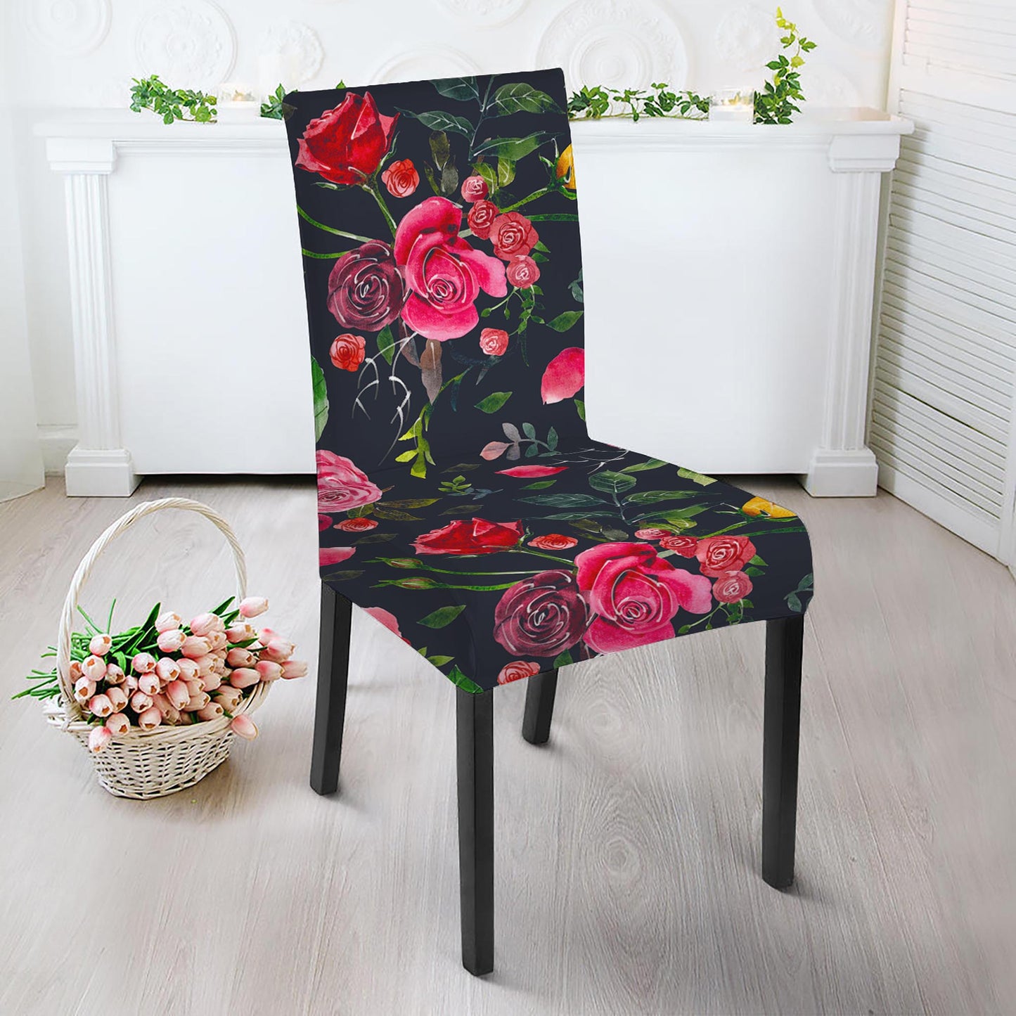 Roses Floral Flower Pattern Print Dining Chair Slipcover