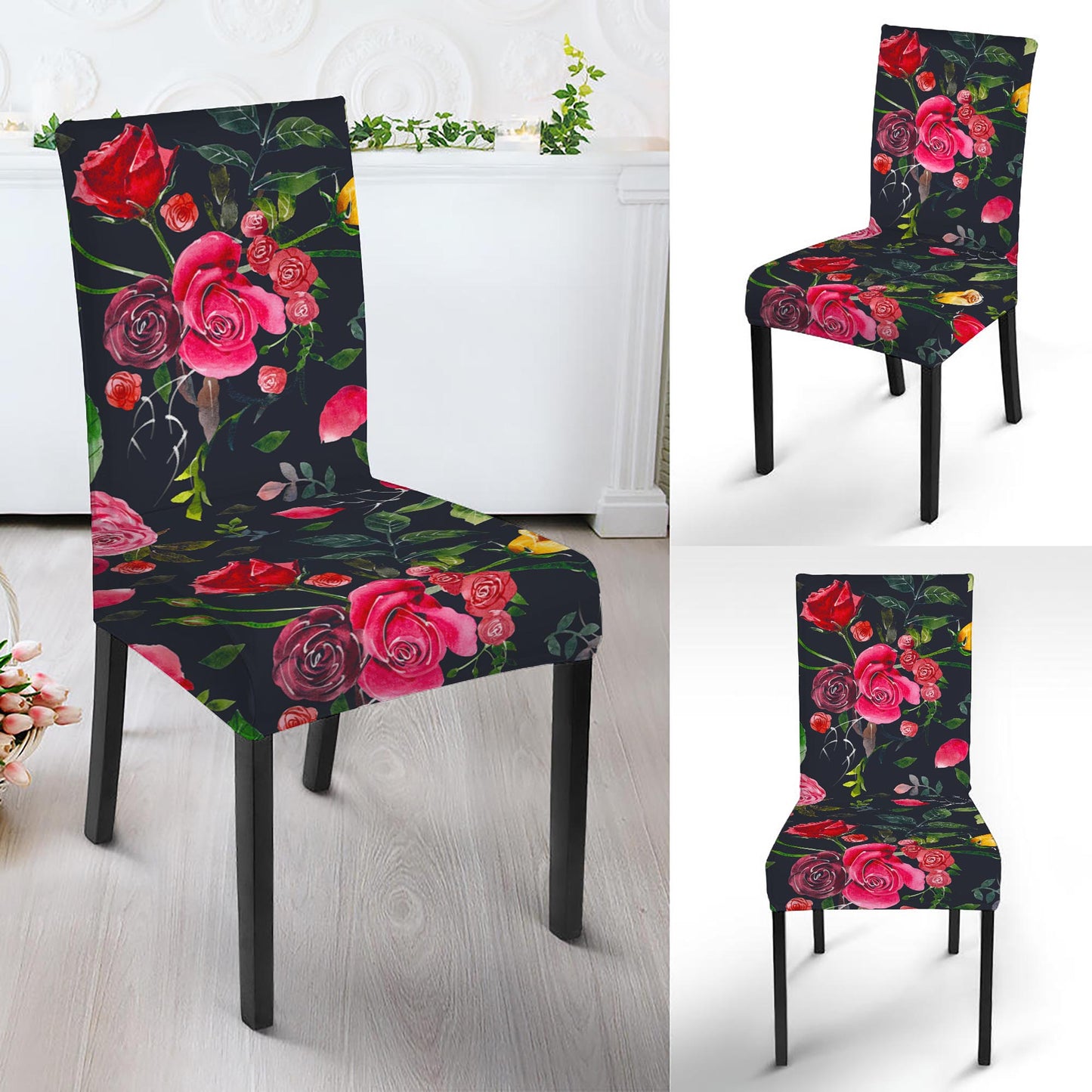 Roses Floral Flower Pattern Print Dining Chair Slipcover
