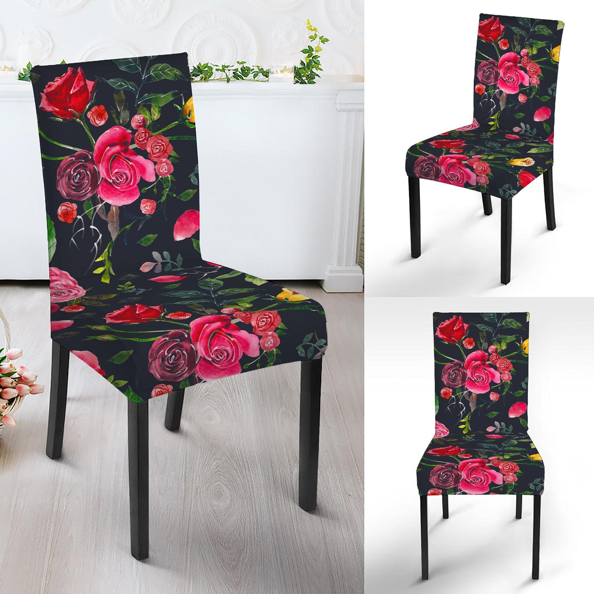 Roses Floral Flower Pattern Print Dining Chair Slipcover