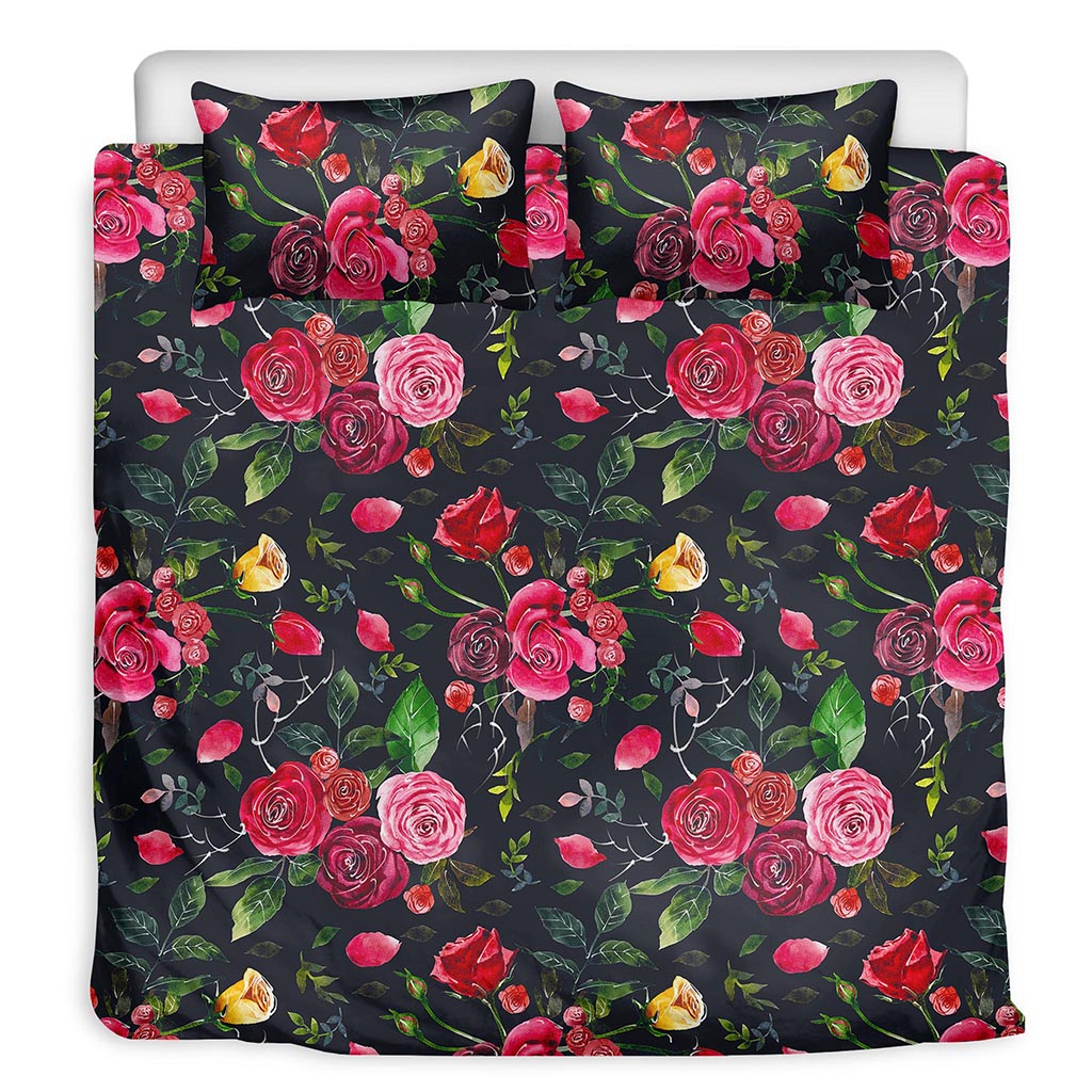 Roses Floral Flower Pattern Print Duvet Cover Bedding Set