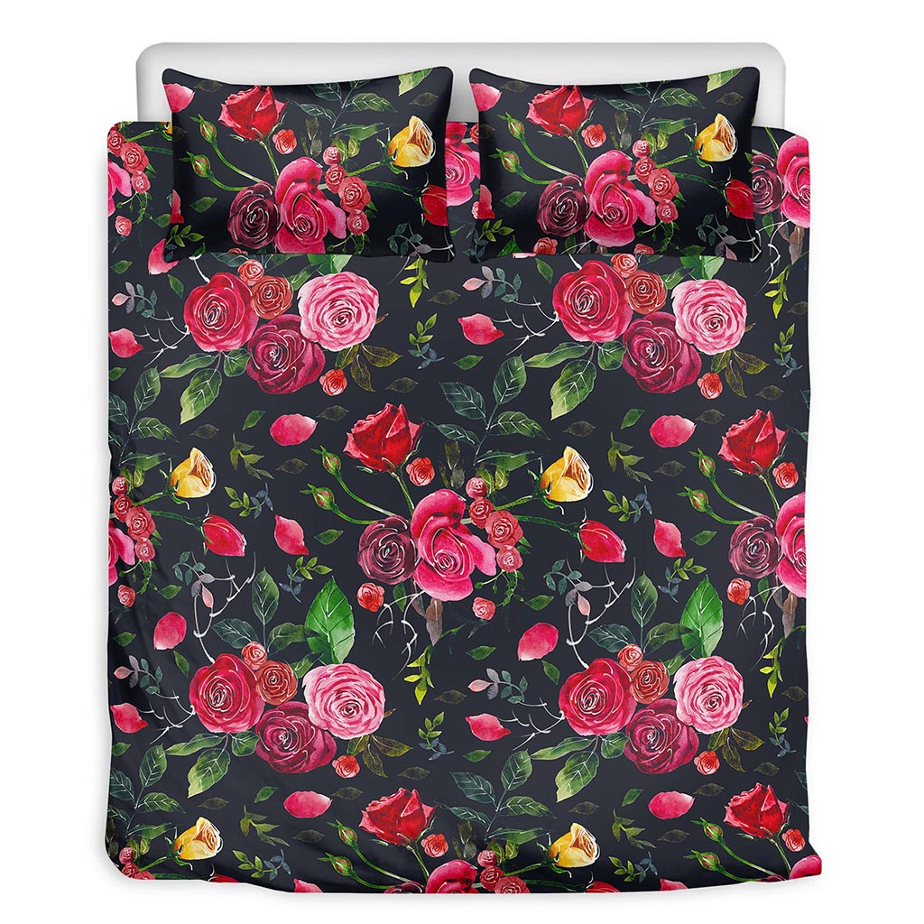 Roses Floral Flower Pattern Print Duvet Cover Bedding Set
