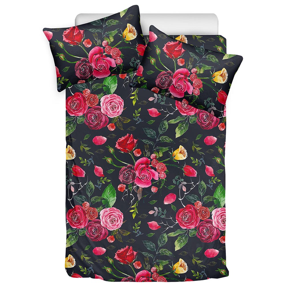 Roses Floral Flower Pattern Print Duvet Cover Bedding Set
