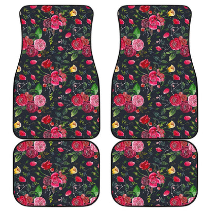 Roses Floral Flower Pattern Print Front and Back Car Floor Mats