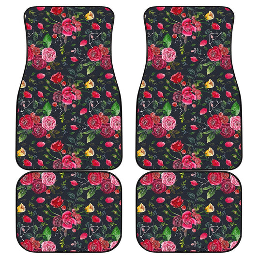 Roses Floral Flower Pattern Print Front and Back Car Floor Mats
