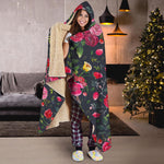 Roses Floral Flower Pattern Print Hooded Blanket