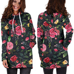 Roses Floral Flower Pattern Print Hoodie Dress GearFrost