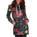 Roses Floral Flower Pattern Print Pullover Hoodie Dress