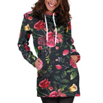 Roses Floral Flower Pattern Print Hoodie Dress GearFrost