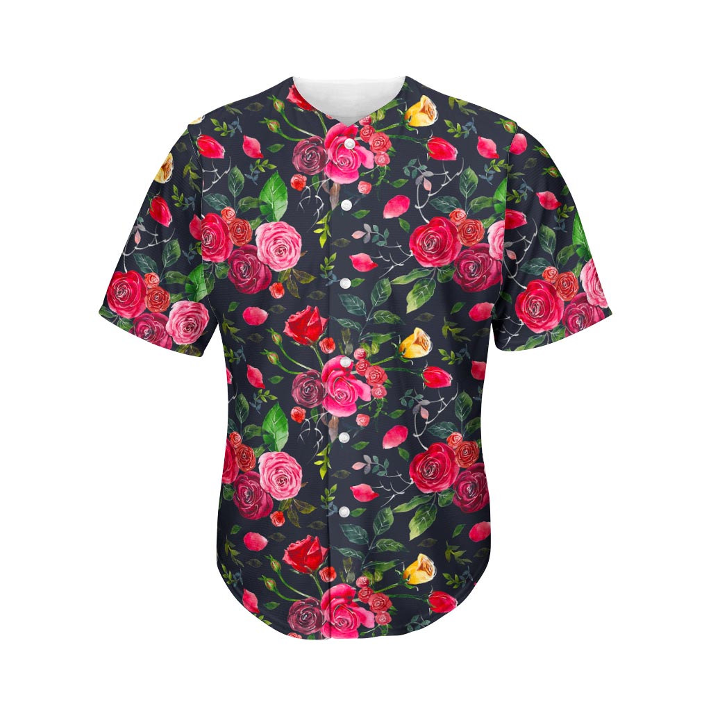 Roses Floral Flower Pattern Print Men's Baseball Jersey