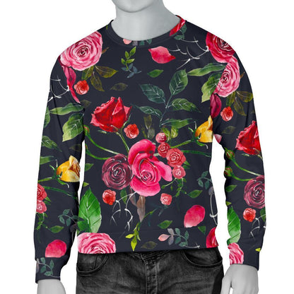 Roses Floral Flower Pattern Print Men's Crewneck Sweatshirt GearFrost