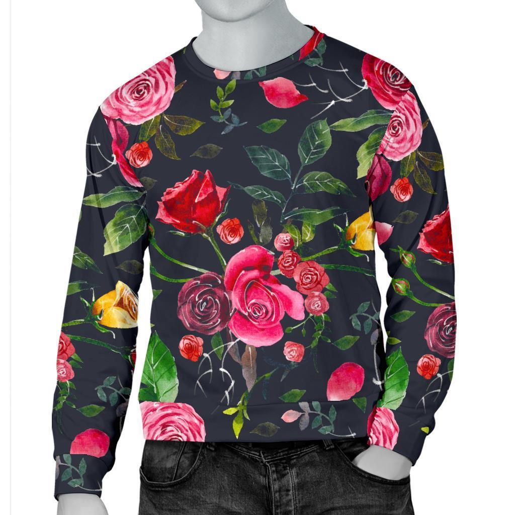 Roses Floral Flower Pattern Print Men's Crewneck Sweatshirt GearFrost